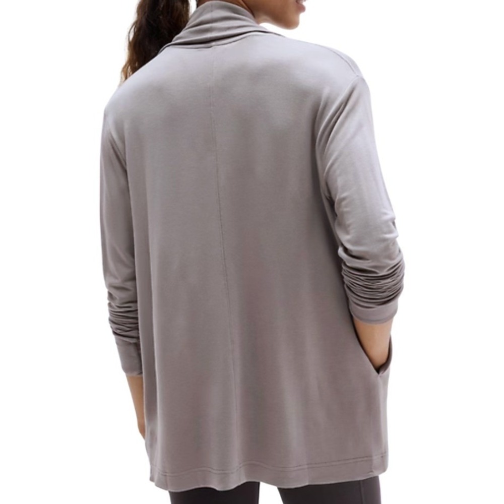 Athleta Pranayama Restore Wrap Cardigan Grey Open Front Pockets Small - Picture 2 of 8